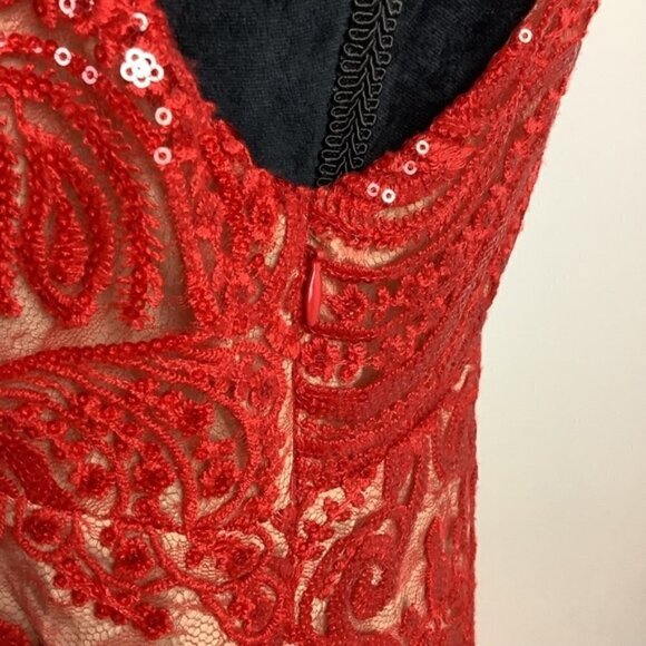 FREE PEOPLE NIGHT SHIMMERS LACE & SEQUINS RED MINI DRESS 10 - Picture 10 of 15